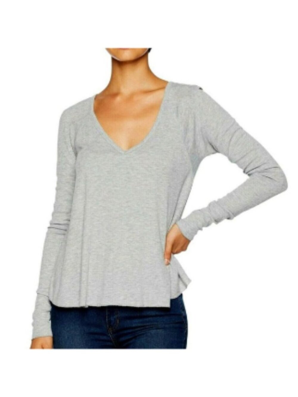 Free People Intimately Rock The Boat Long Sleeve Ribbed V Neck Shirt